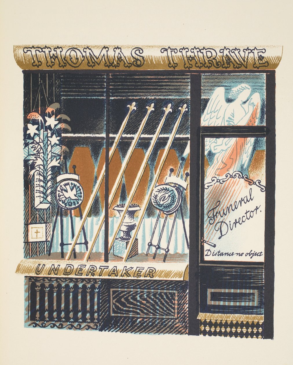 Pohřební služba, ilustrace z knihy "High Street" od J. M. Richardse, vytiskla tiskárna Curwen Press, vydal Country Life, 1938. od Eric Ravilious