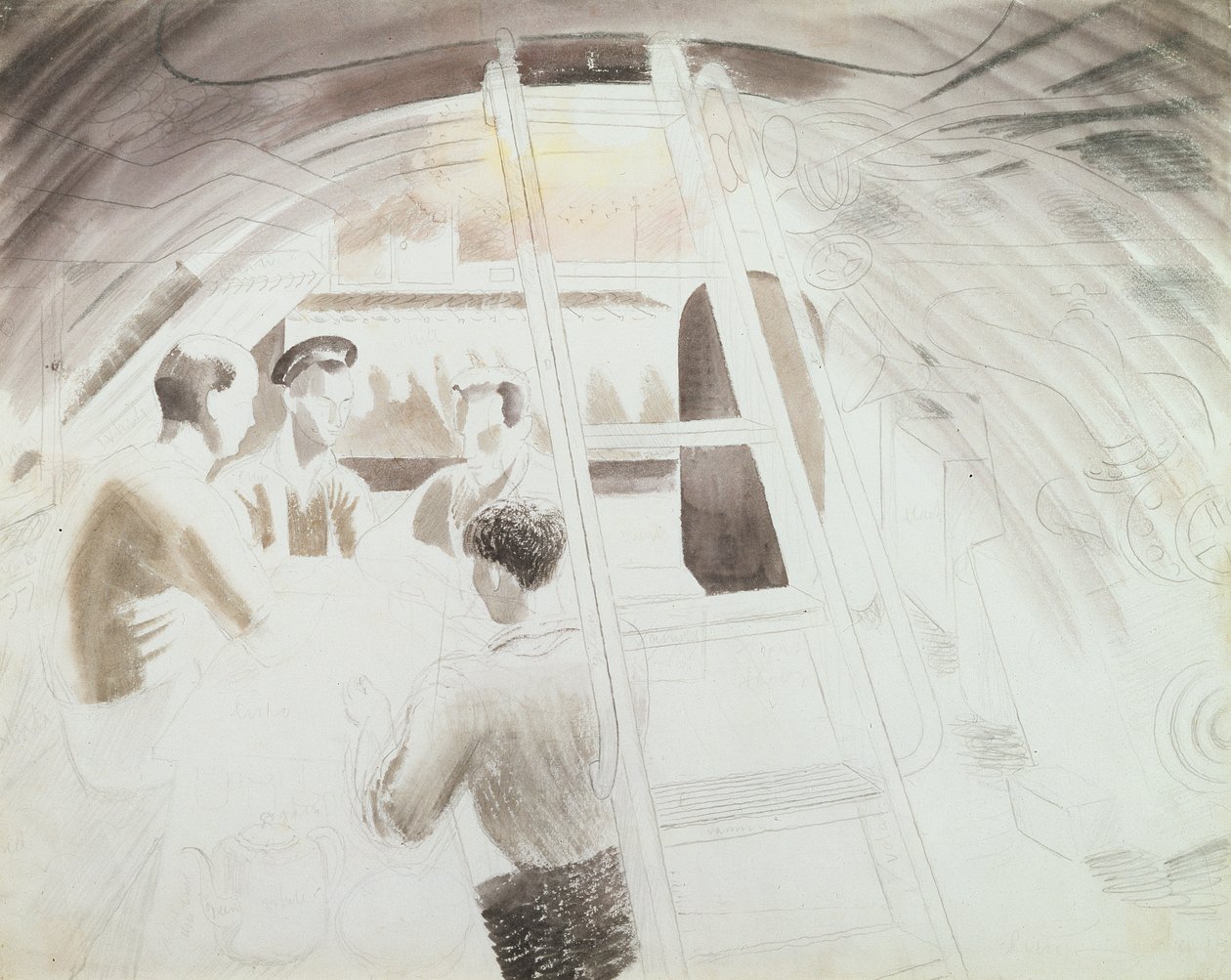 Muži na přestávce (tužka a mytí) od Eric Ravilious