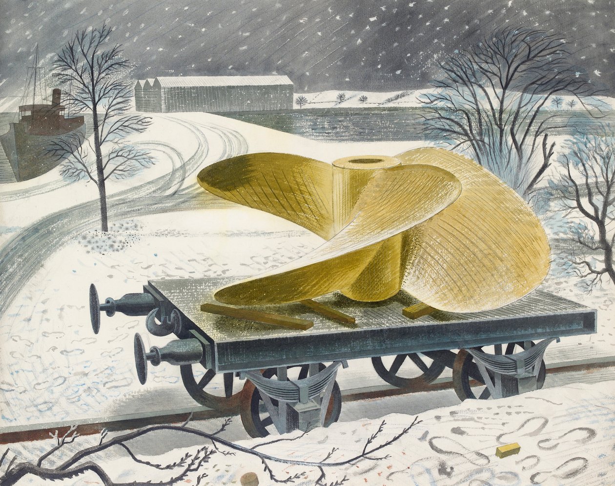 Lodní šroub na železničním náklaďáku, počátek 20. století od Eric Ravilious