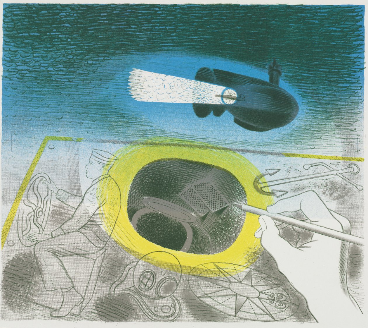 Podmořská řada: Úvodní litografie od Eric Ravilious