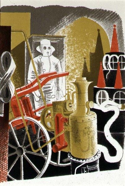 Fire Engineer, vytištěno v Curwen Press, z „High Street“, od J. M. Richardse, vydané nakladatelstvím „Country Life“ od Eric Ravilious