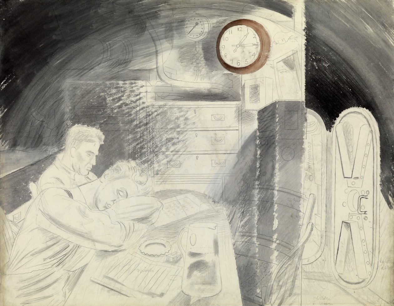 Kabina (nebo náměstí) vyšších důstojníků ponorky (ponorky). Série tužek Erica Raviliouse (1903-1942), který se nalodil na ponorku během druhé světové války (1939-1945). od Eric Ravilious