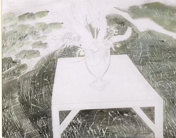 Váza s květinami v zahradě (tužka a akvarel na papíře) od Eric Ravilious