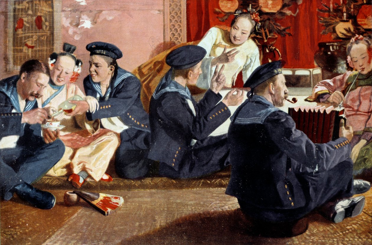 Námořníci v čínském domě podle obrazu Ericha Eltzeho (1865-). Rytina 19. století. Paříž, dekorativní umění od Erich Eltze
