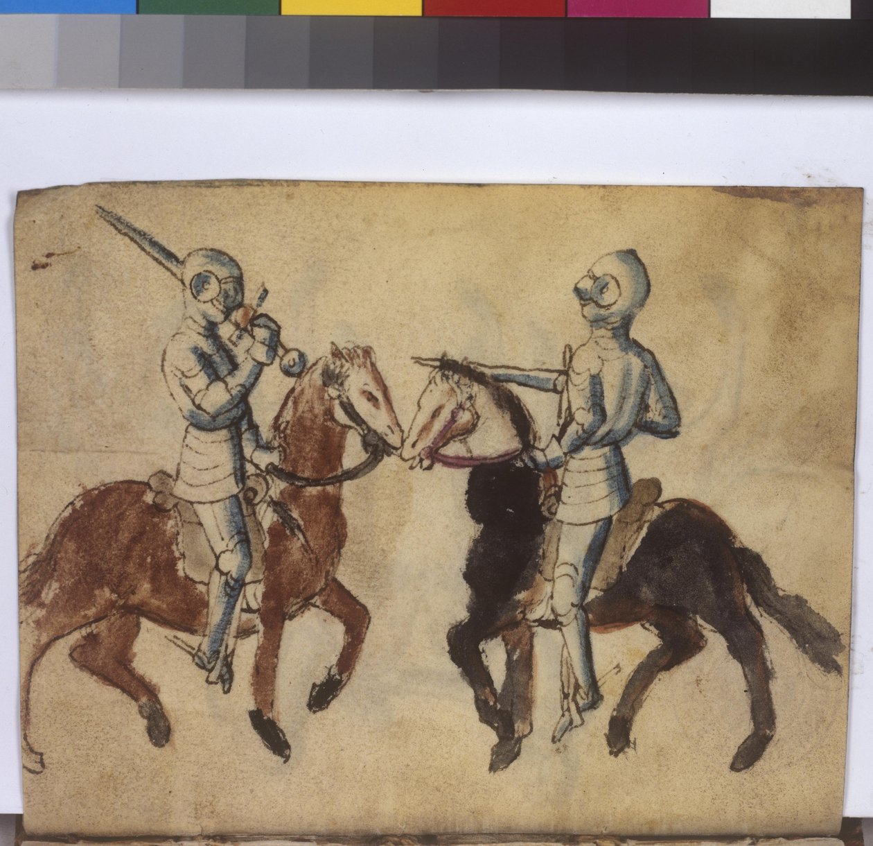 Vollseite: Fechtszene zu Pferd, Mitte des 15. Jahrhunderts von Erich Lessing