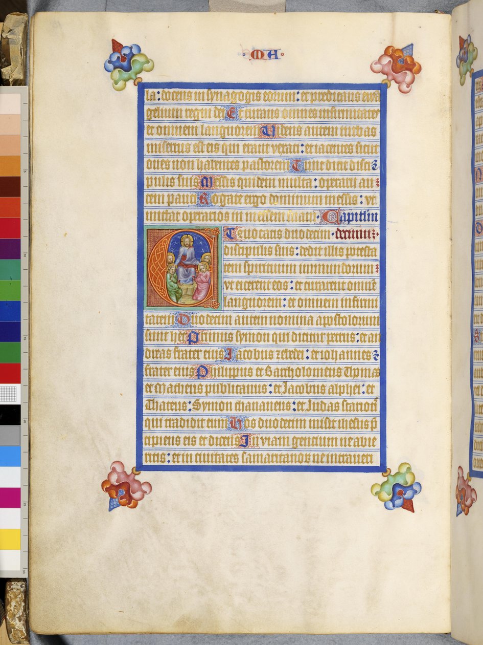 Celá strana: orámovaný text s historizující iniciálou "E": Kristus posílá Dvanáct apoštolů od Erich Lessing