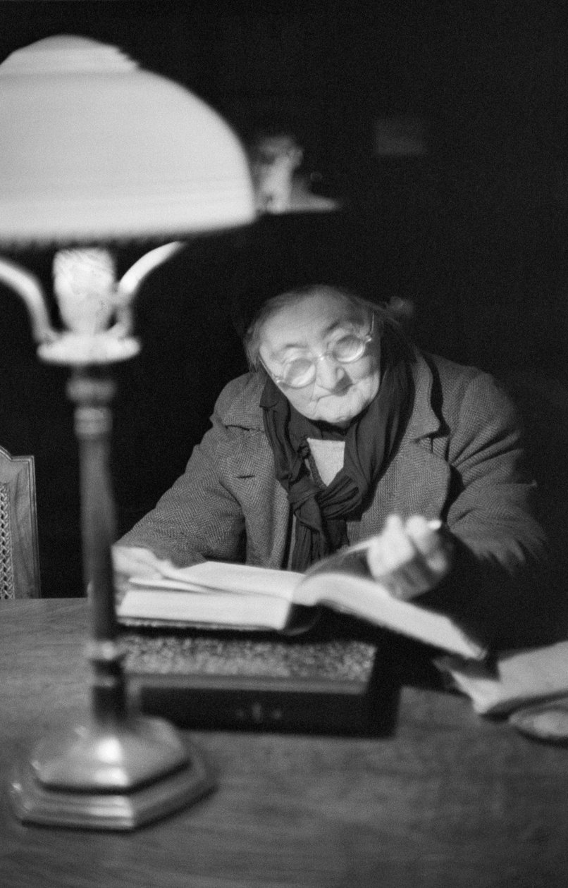 Život v poválečné Vídni: starší dáma pohlcená knihou v čítárně, Vídeň od Erich Lessing