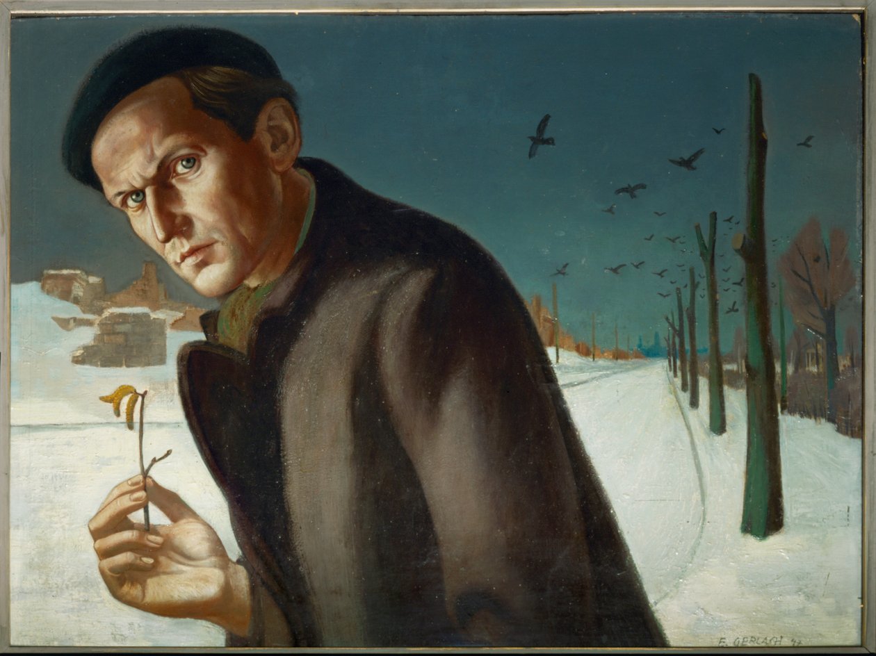 Autoportrét. Erich Gerlach, autoportrét (olej a kvaš na kartonu) od Erik Gerlach