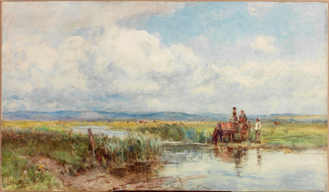 Moorland (tužka a akvarel na papíře (nalepené na desce)) od Ernest Albert Waterlow