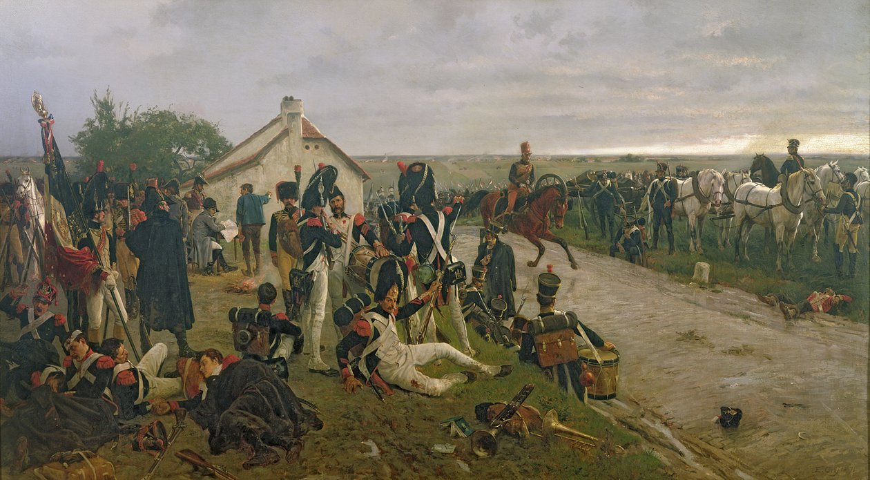 Ráno bitvy u Waterloo: Francouzi čekají na Napoleonovy rozkazy, 1876 od Ernest Crofts