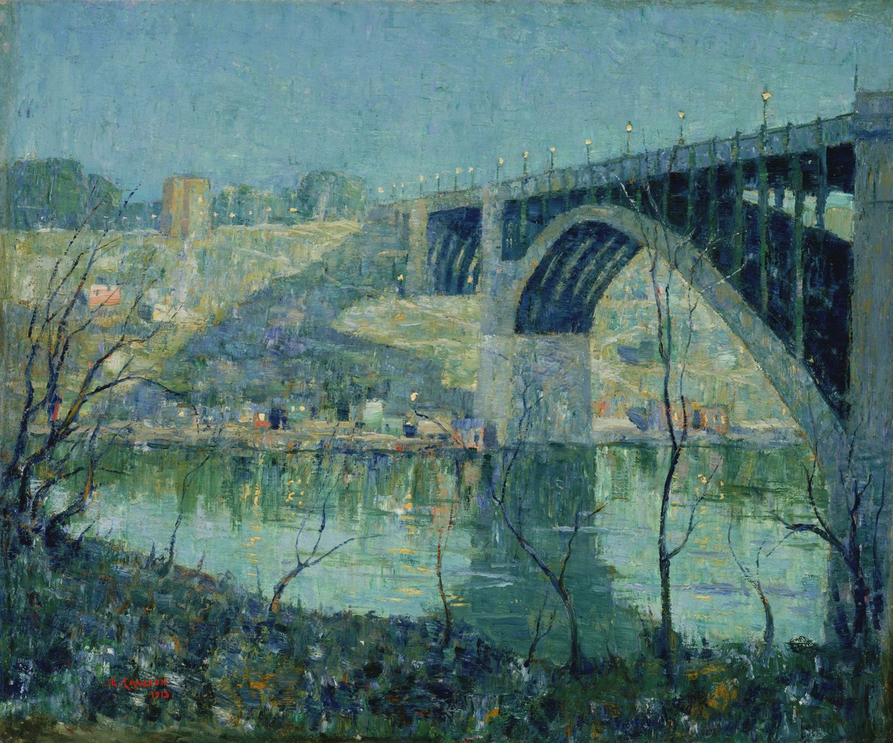 Jarní noc, řeka Harlem od Ernest Lawson