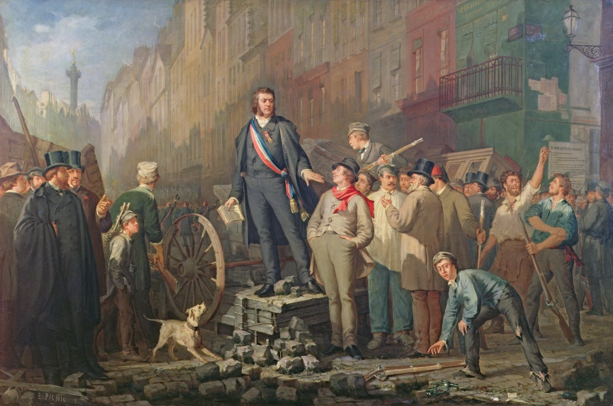 Alphonse Baudin na barikádě Faubourg Saint-Antoine, 3. prosince 1851 od Ernest Louis Pichio