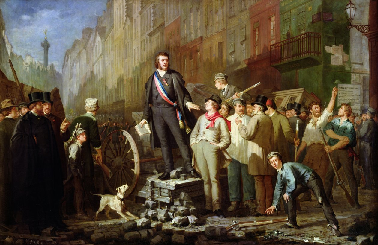Alphonse Baudin na barikádě Faubourg Saint-Antoine, 3. prosince 1851 od Ernest Louis Pichio