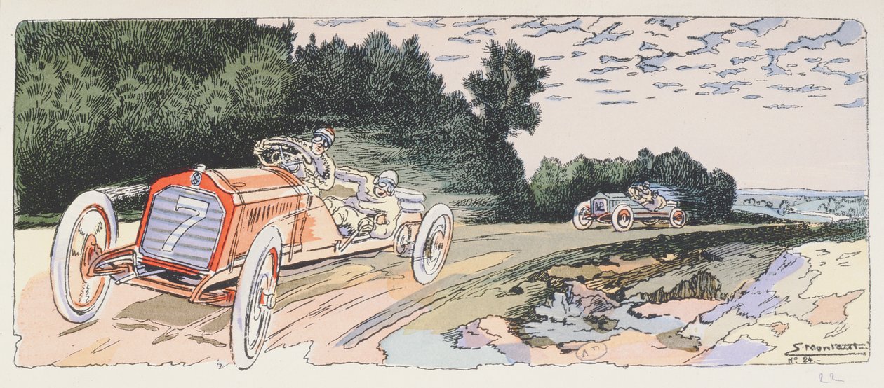 Arthur Duray ve svém Lorraine-Dietrich soutěžící v Ardenské rally v roce 1906, kolem roku 1910 od Ernest Montaut