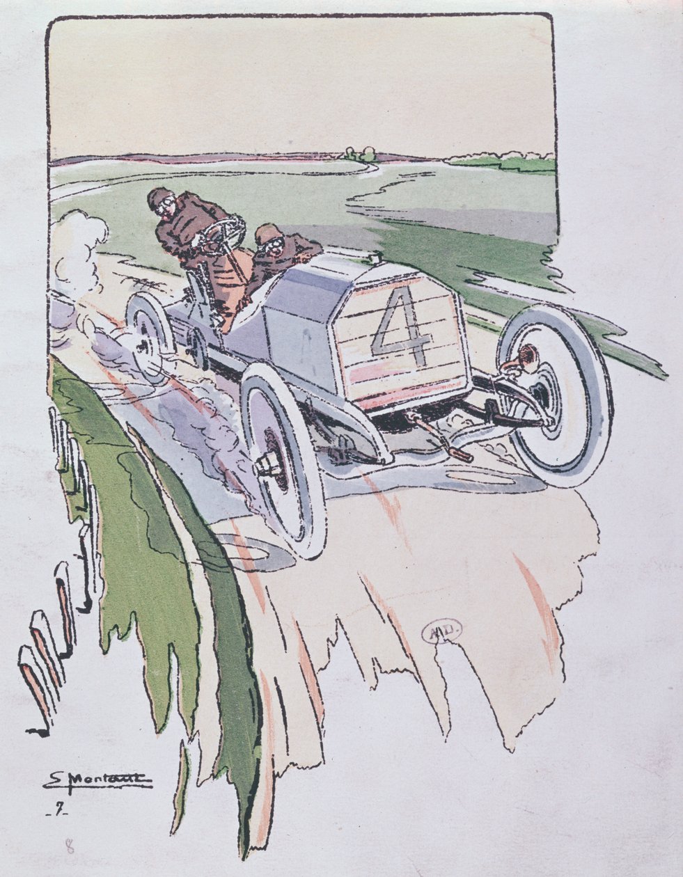 Camille Jenatzy ve svém Mercedesu soutěžící v závodě Gordon-Bennett v roce 1903, kolem roku 1910 od Ernest Montaut