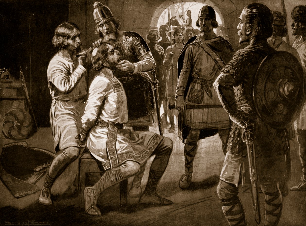 Ceolwulf, král Northumbrie, byl násilně ostříhán, 731, ilustrace z 