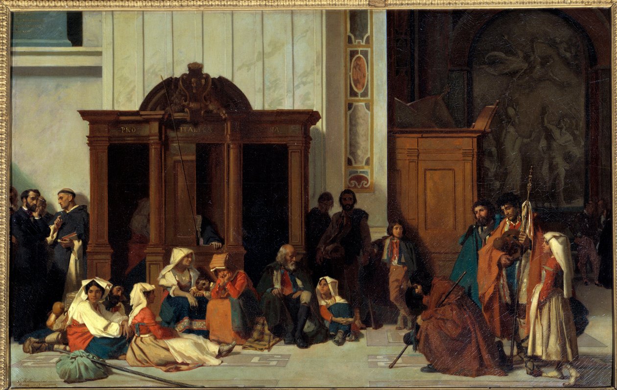 Zpovědnice baziliky sv. Petra v Římě, Velikonoční neděle Malba Emila Ernesta Hillemachera (1818-1887) 1847 Ne. 0,68x1,05 m Paříž, Musee d
