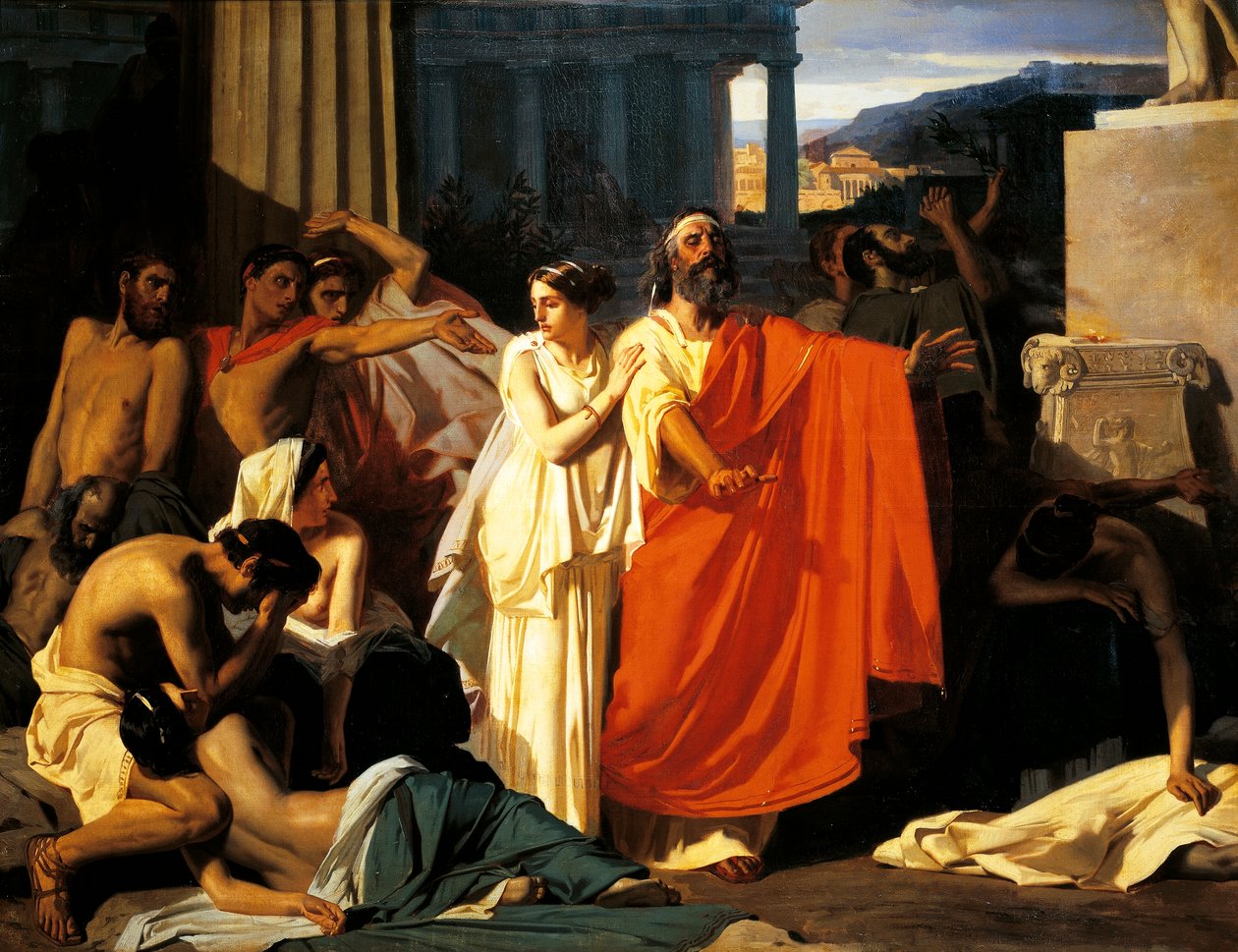 Oidipus a Antigona během moru v Thébách, Eugene-Ernest Hillemacher (1818-1887) od Ernest Hillemacher
