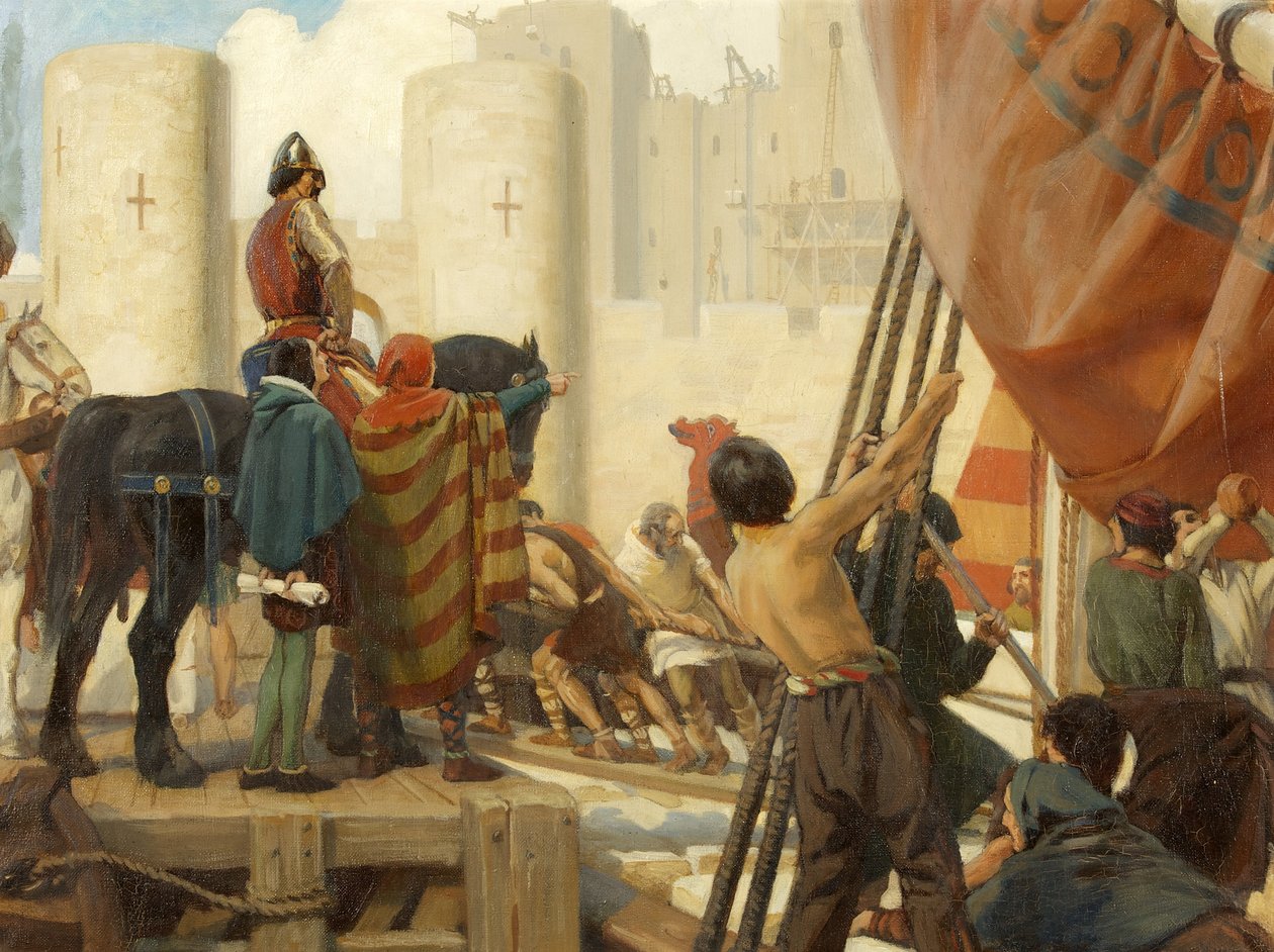 Robert, hrabě z Gloucesteru, stavba Velké pevnosti hradu Bristol v roce 1116 (olej na plátně) od Ernest Board