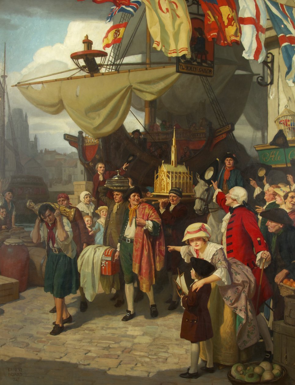 Vyložení dvou zajatých španělských lodí pokladů v Bristolu v září 1745 od Ernest Board