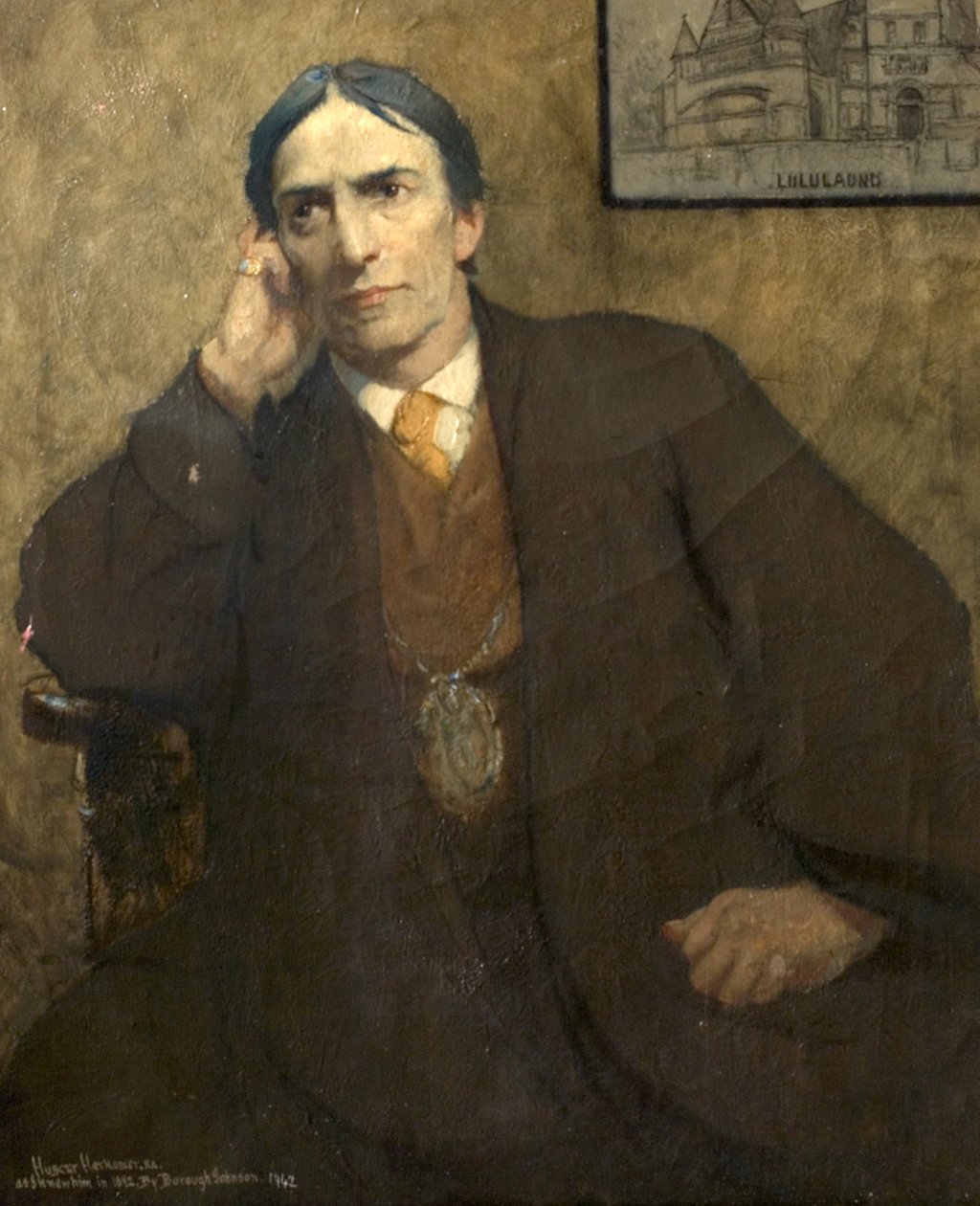 Posmrtný portrét sira Huberta von Herkomer od Ernest Borough Johnson