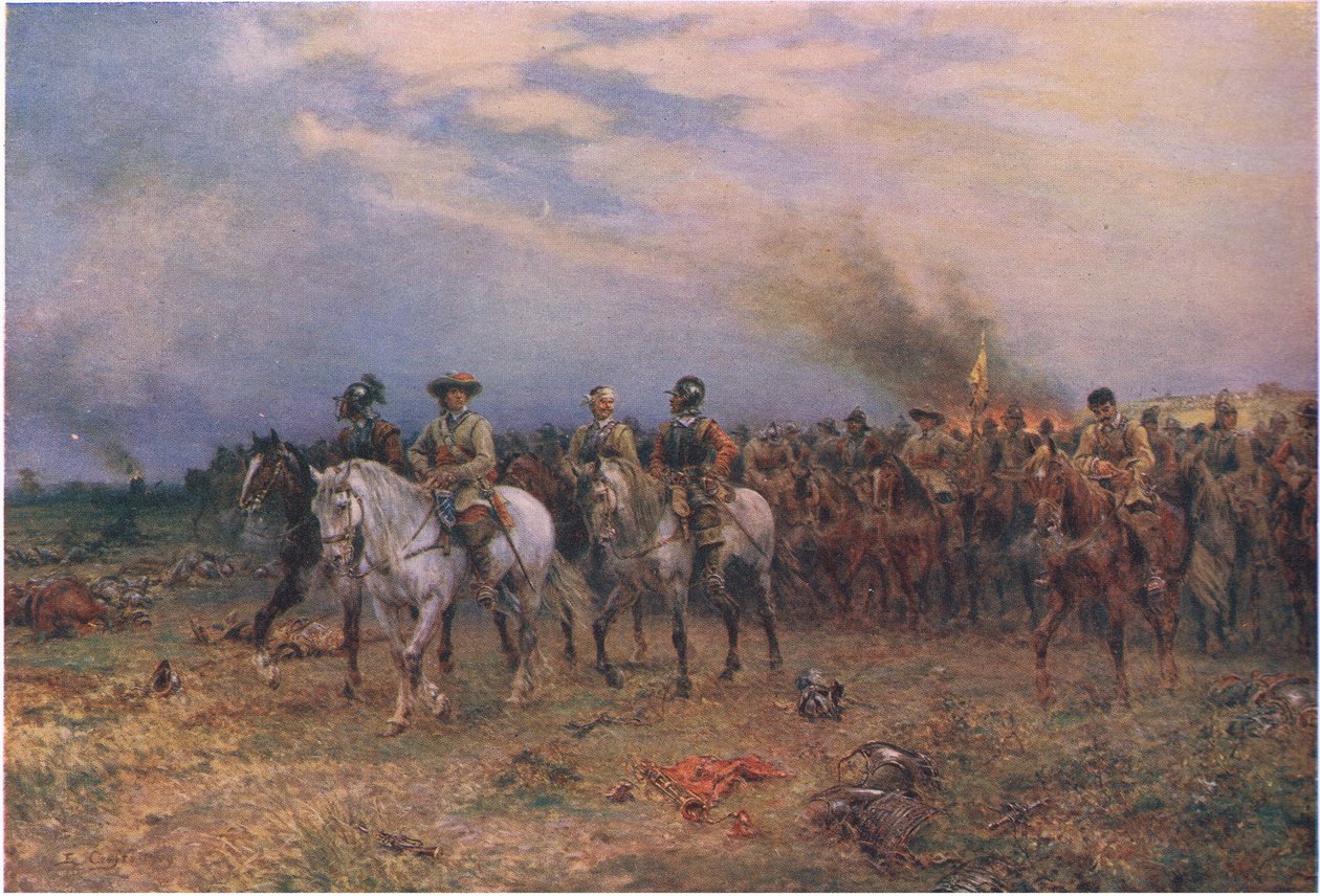 Cromwell na Marston Moor, z knihy Cassells History of the British People vydané společností Waverley Book Company Limited, cca 1940. od Ernest Crofts