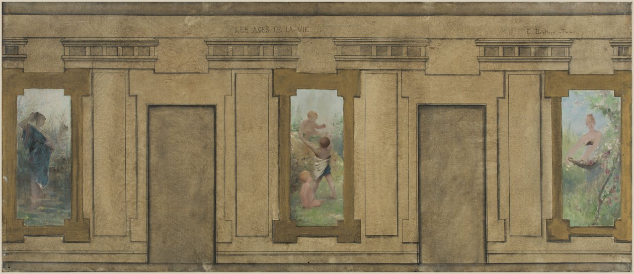 Skica radnice v Courbevoie: Věk života. Mládež. Dětství. Mládí, 1884 (olej na plátně černá tuš) od Ernest Delahaye