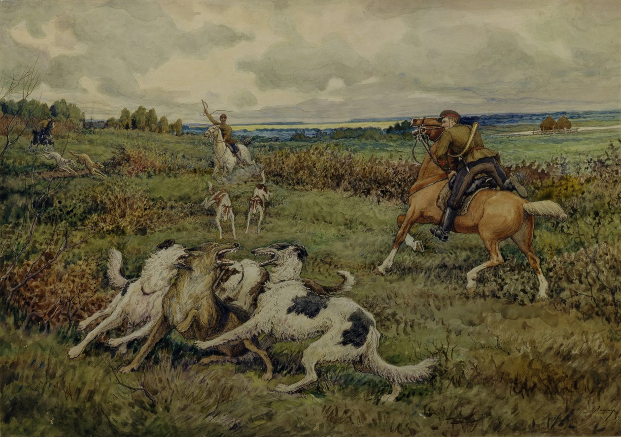 Lov s barzoje, 1937 od Ernest Ernestovich Lissner