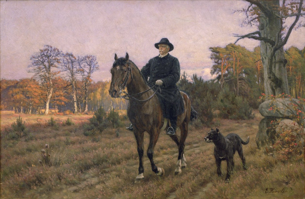 Bismarck na koni se psem (olejotisk) od Ernest Henseler