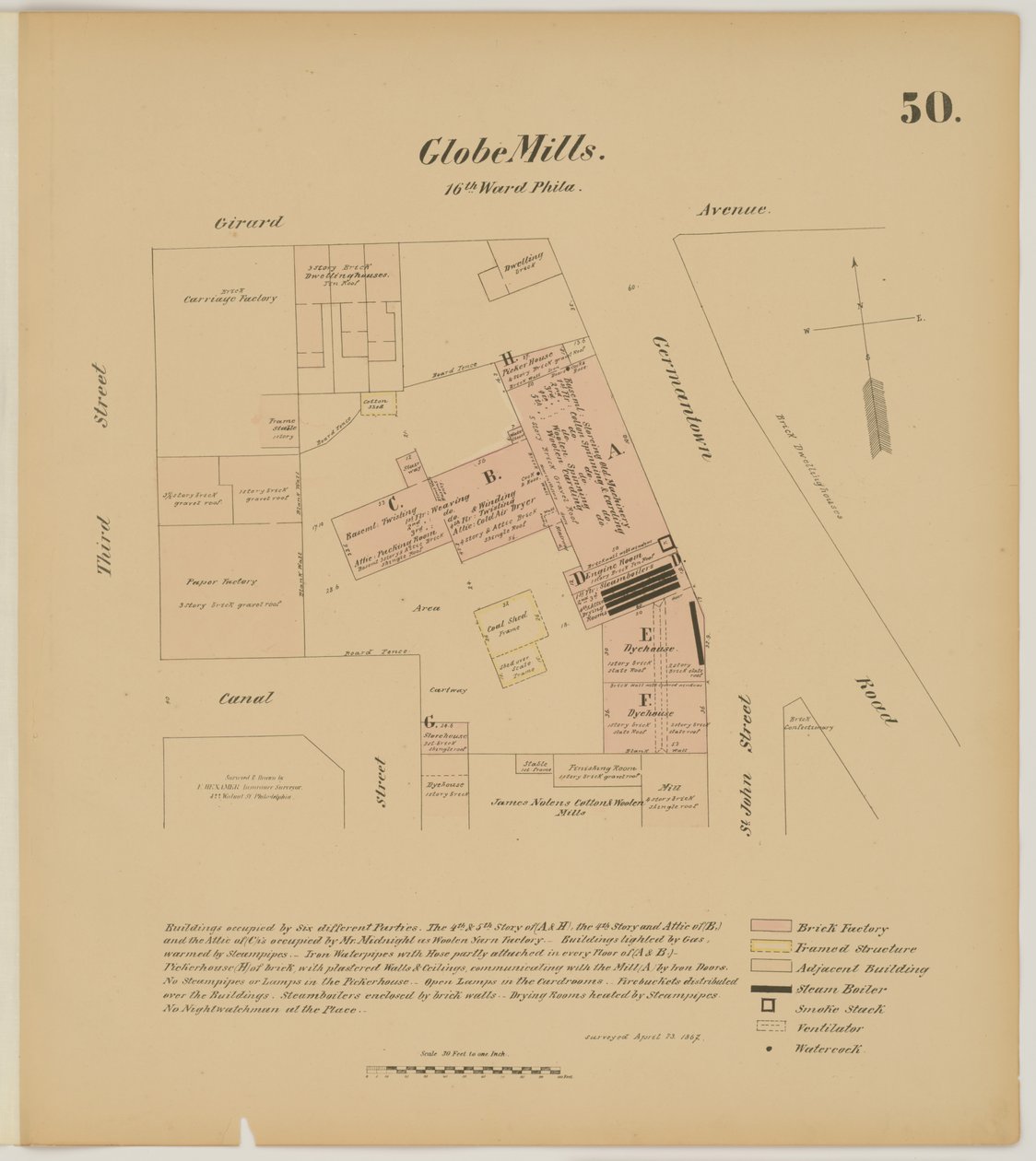 Girard Ave, Germantown Rd, 3rd St and Canal Street, Hexamer General Surveys, 1867 od Ernest Hexamer