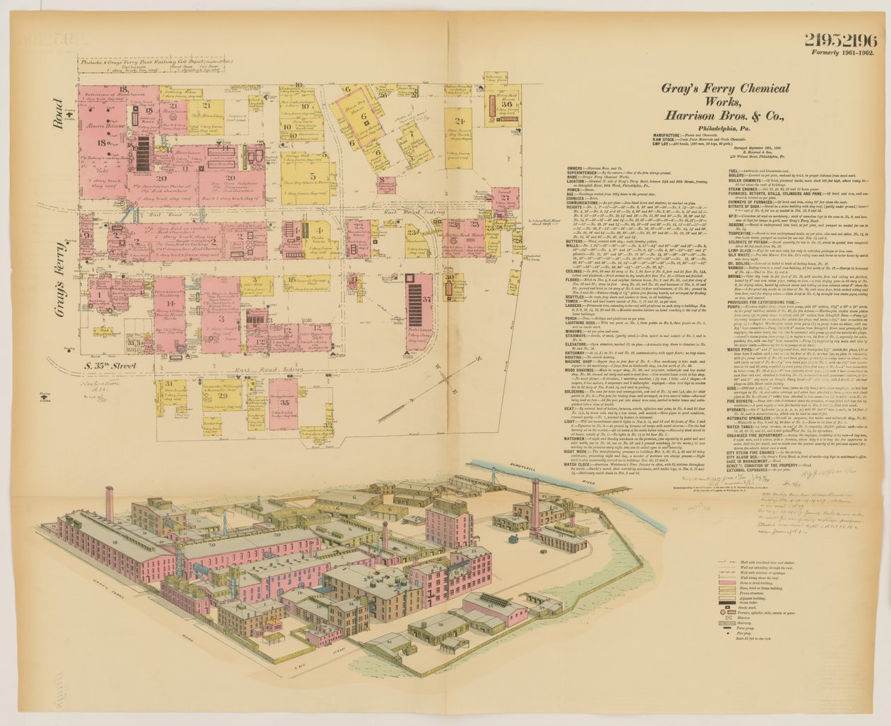 Grays Ferry Chemical Works, Grays Ferry Rd. (severní strana) mezi Thirty-4th St. a Thirty-6th St., Hexamer General Surveys, 1888 od Ernest Hexamer