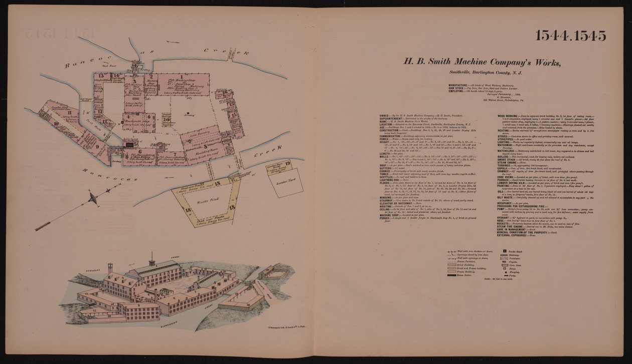 H.B. Smith Machine Companys Works, Smithville, Burlington, New Jersey, Hexamer General Survey, 1881 od Ernest Hexamer