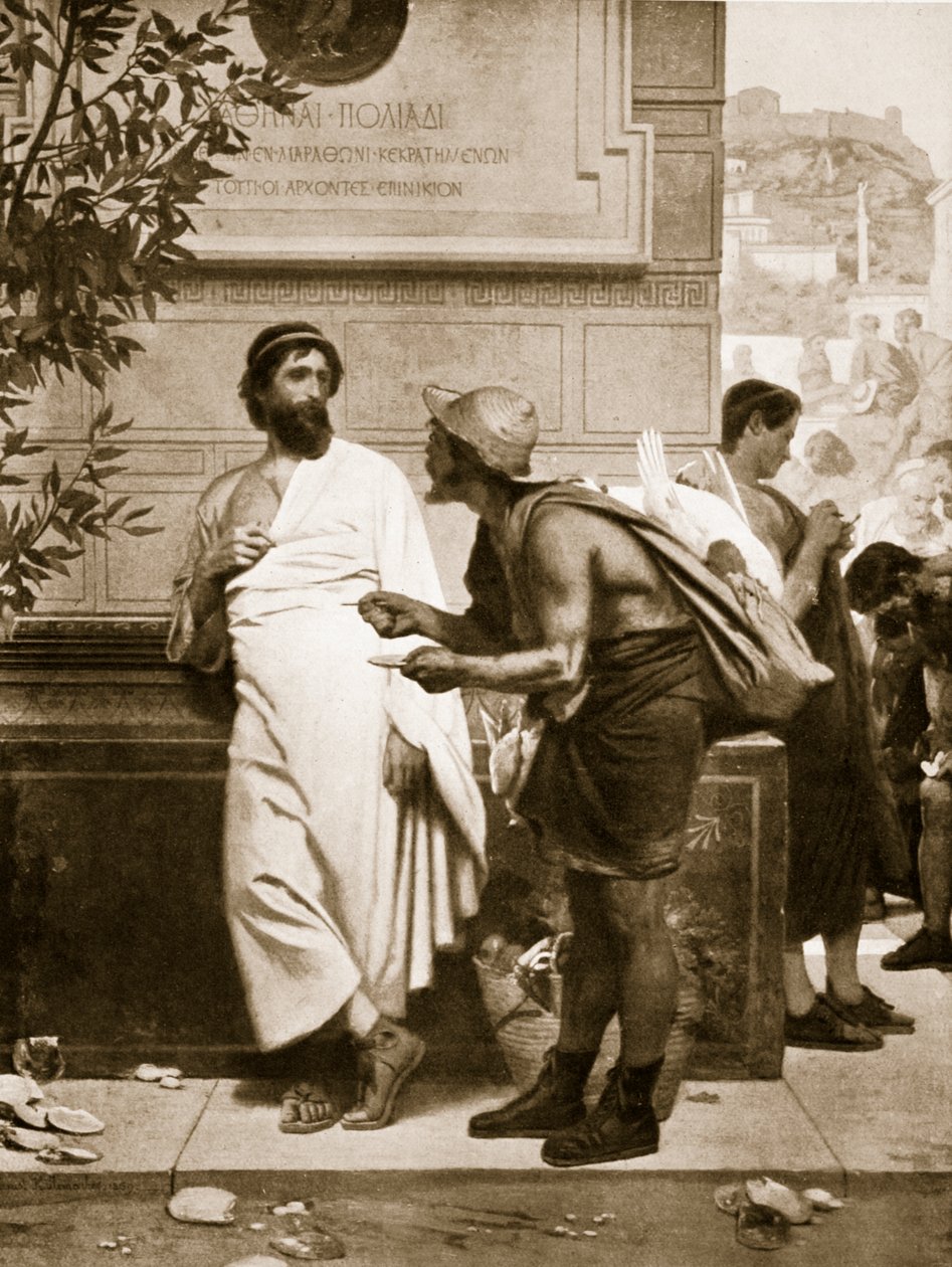 Aristides a rolník, ilustrace z „Hutchinsonových dějin národů“, 1915 od Ernest Hillemacher