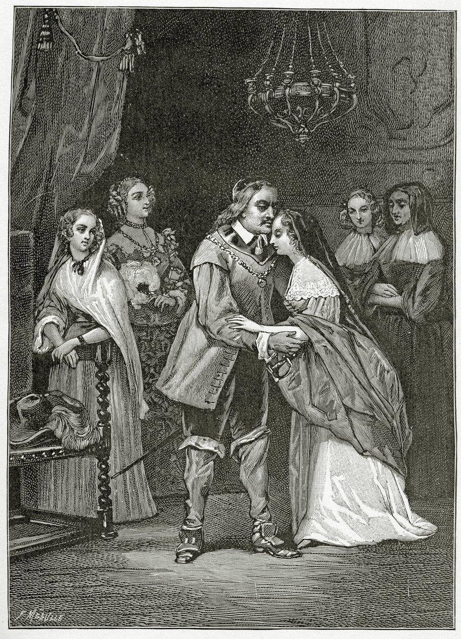 Cromwell a jeho dcery, 19. století (č. rytina) od Ernest Hillemacher