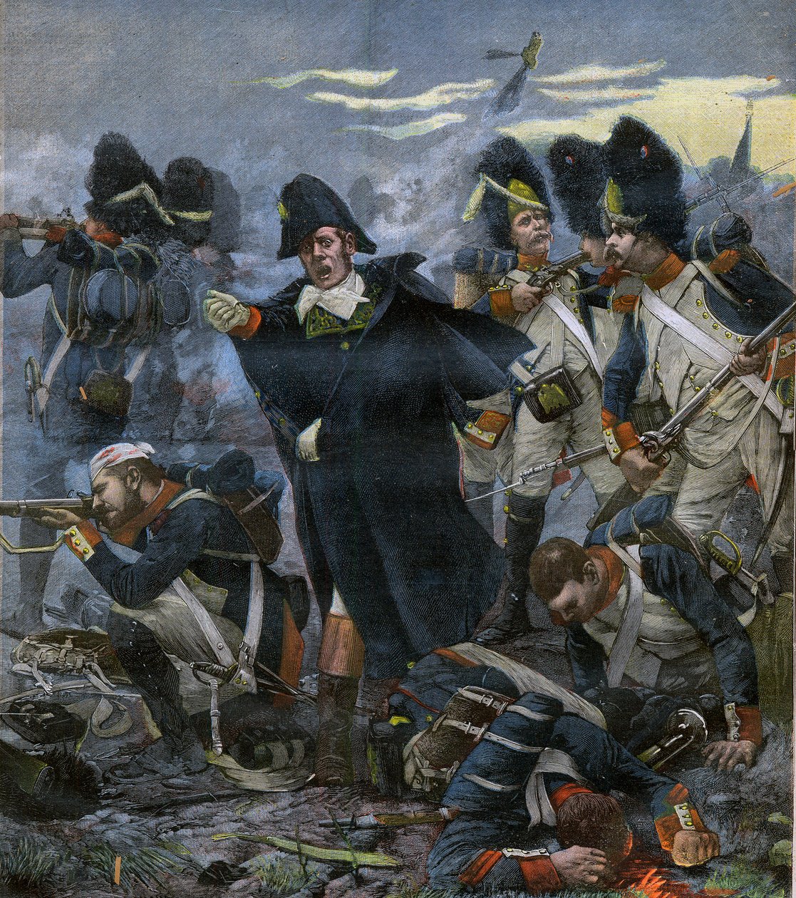 Generál Pierre Cambronne (1770-1842) po boku svých vojáků v bitvě u Waterloo - rytina po Delahaye, Ernest Jean (1855-1921) - od Ernest Jean Delahaye