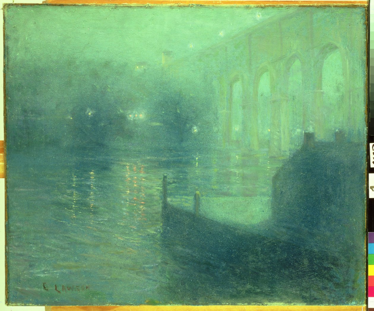 Harlem River v noci, modrý odraz (olej na plátně) od Ernest Lawson