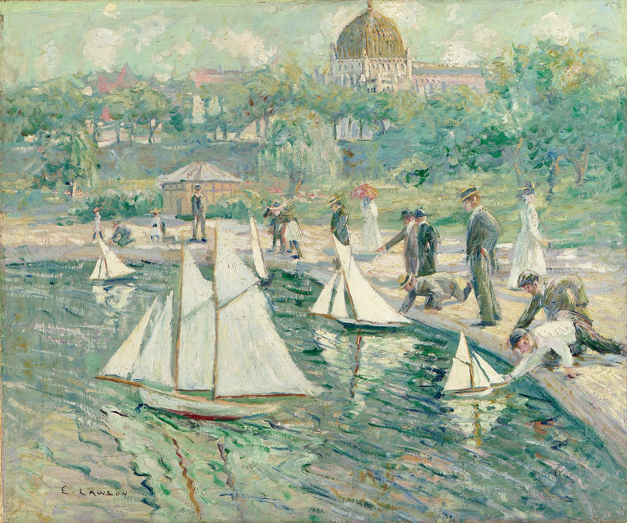 Model Sailboat Pond, Central Park, New York (olej na plátně) od Ernest Lawson