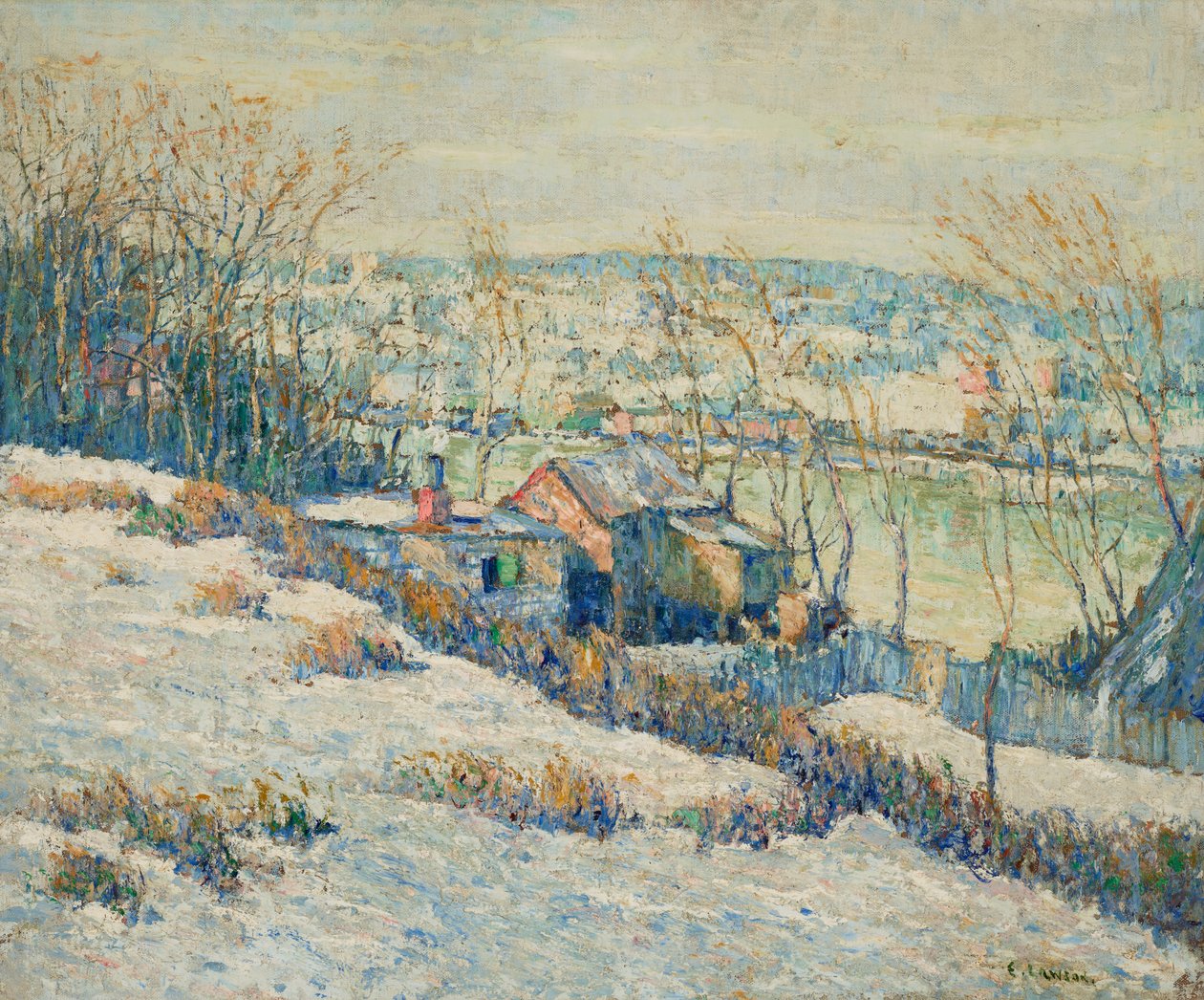 Řeka Upper Harlem - zima, asi 1915 (olej na plátně) od Ernest Lawson