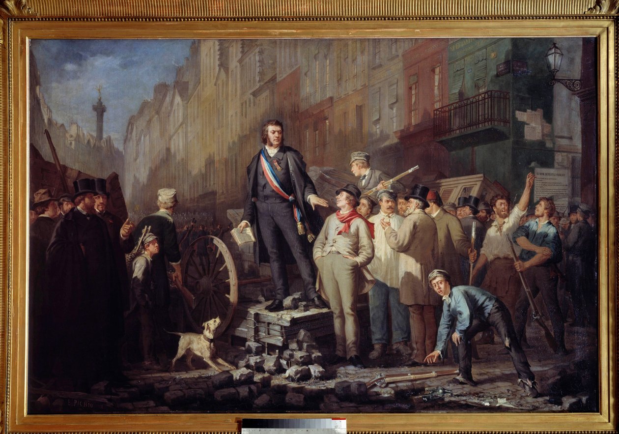 Alphonse Baudin (1811-1851) na barikádě faubourg Saint Antoine dne 3. prosince 1851 Během povstání vyvolaného státním převratem Ludvíka Bonaparta (budoucího Napoleona III.) z 2.12.1851 zemřel dne 2.12.1851 zástupce Alphonse Baudin. barikády v Pa od Ernest Louis Pichio
