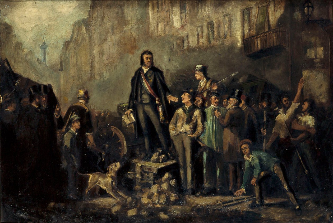Alphonse Baudin (1811-51) na barikádě Faubourg Saint-Antoine 3. prosince od Ernest Louis Pichio
