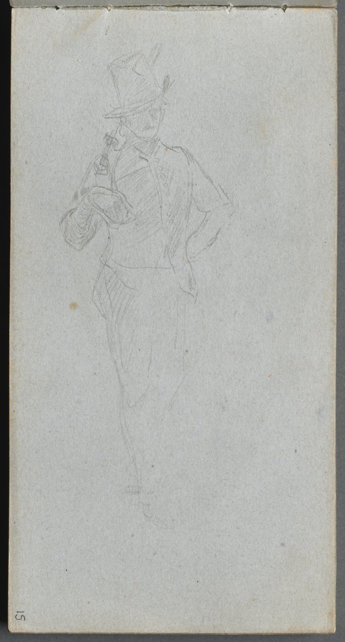 Náčrtník, strana 15: Studie vojáka. od Jean Louis Ernest Meissonier