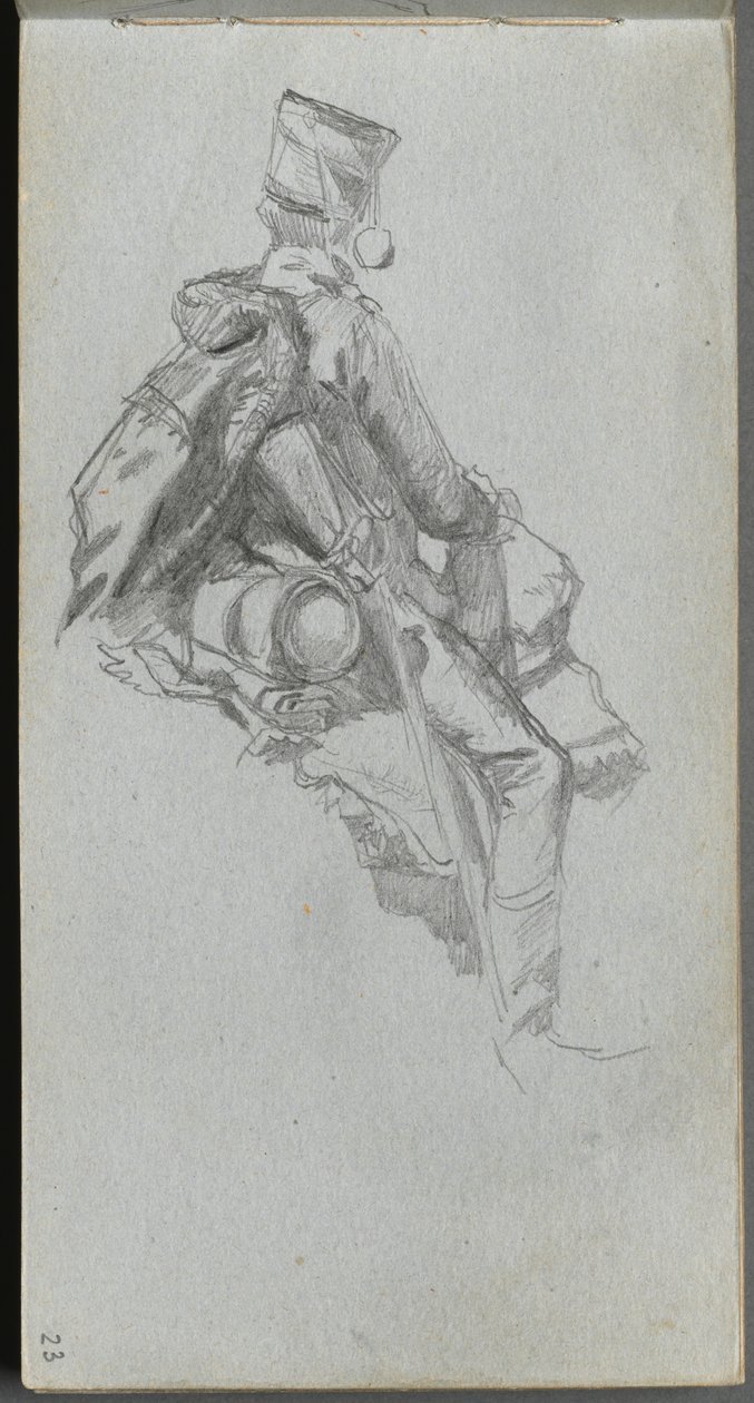 Náčrtník, strana 23: Sedící voják. od Jean Louis Ernest Meissonier