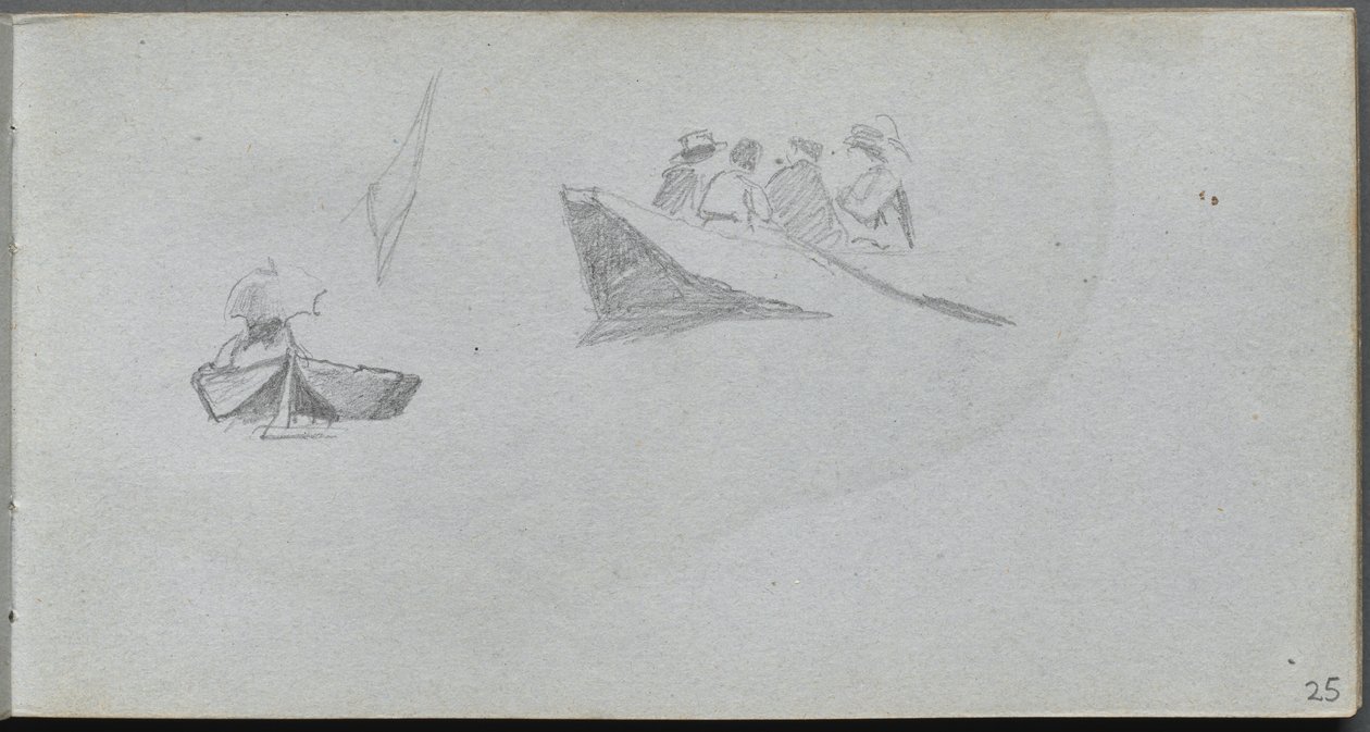 Náčrtník, strana 25: Studie figur ve člunech. od Jean Louis Ernest Meissonier