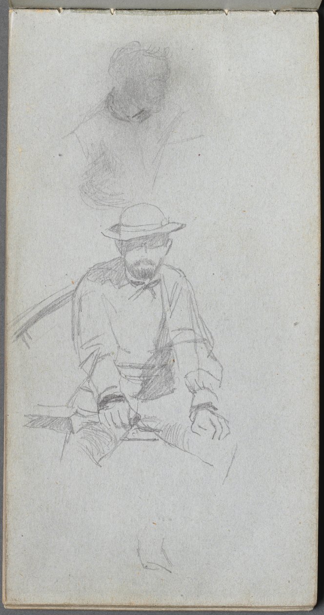 Skicář, strana 30: Postava sedícího muže a postava v profilu. od Jean Louis Ernest Meissonier