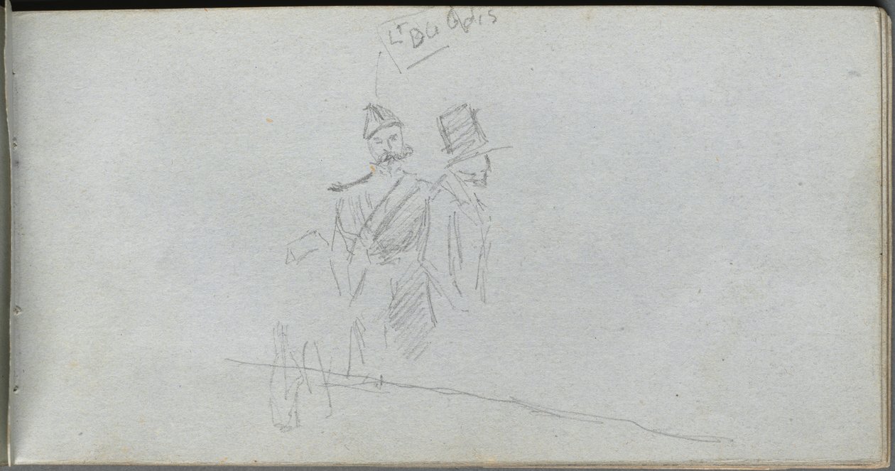 Skicář, strana 38: Studie vojáka a postavy v cylindru. od Jean Louis Ernest Meissonier