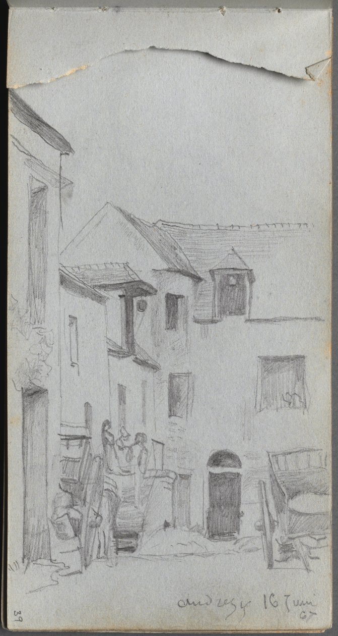 Skicář, strana 39: Pouliční scéna. od Jean Louis Ernest Meissonier