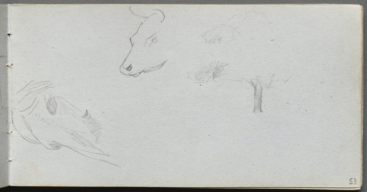 Sketchbook, strana 53: Animal Studies and Tree Study. od Jean Louis Ernest Meissonier
