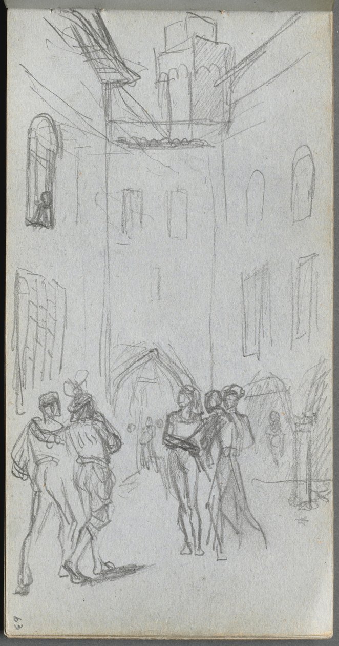 Náčrtník, strana 63: Postavy na nádvoří od Ernest Meissonier
