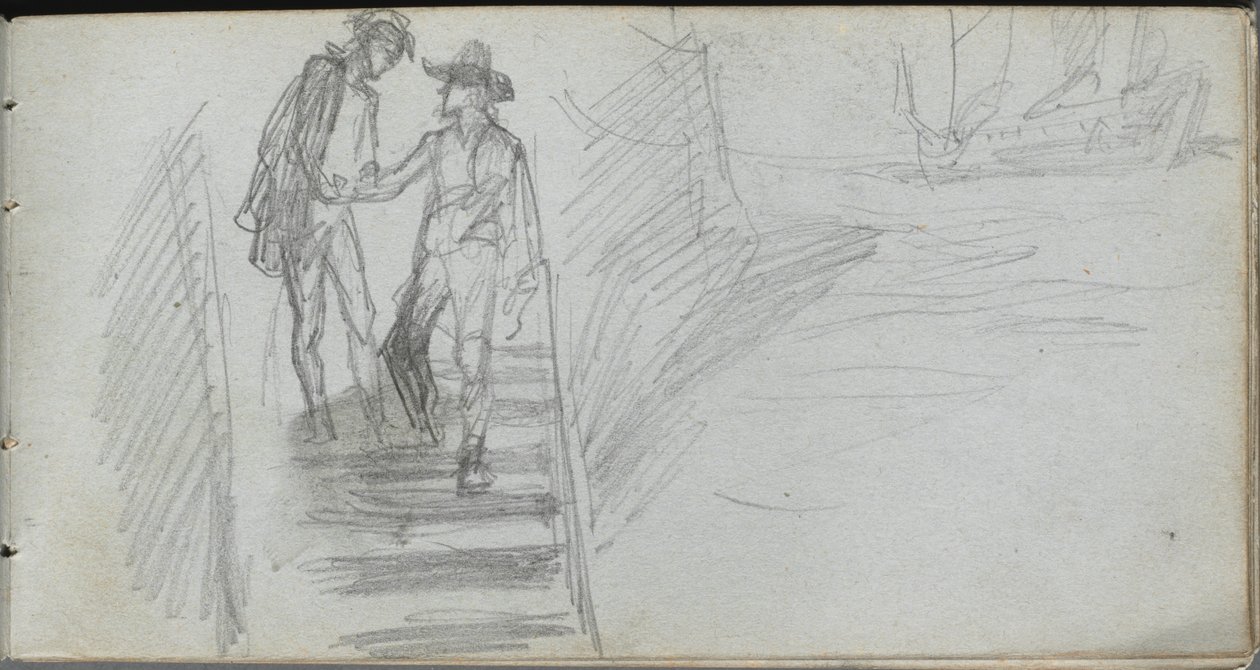 Náčrtník, strana 64: Postavy na schodišti. od Jean Louis Ernest Meissonier
