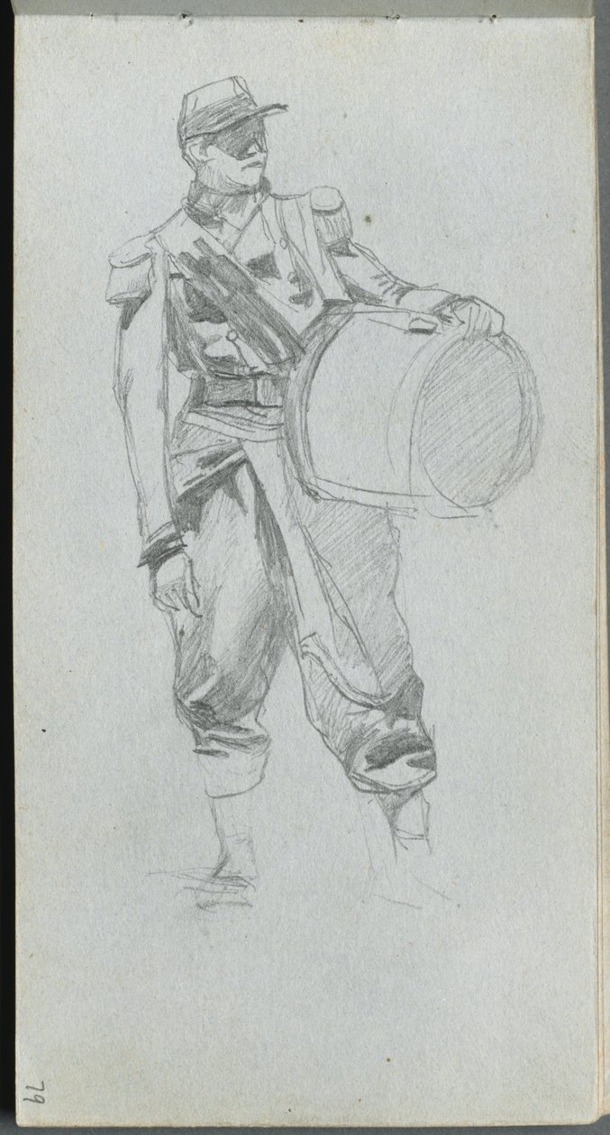 Náčrtník, strana 79: Voják s bubnem od Ernest Meissonier